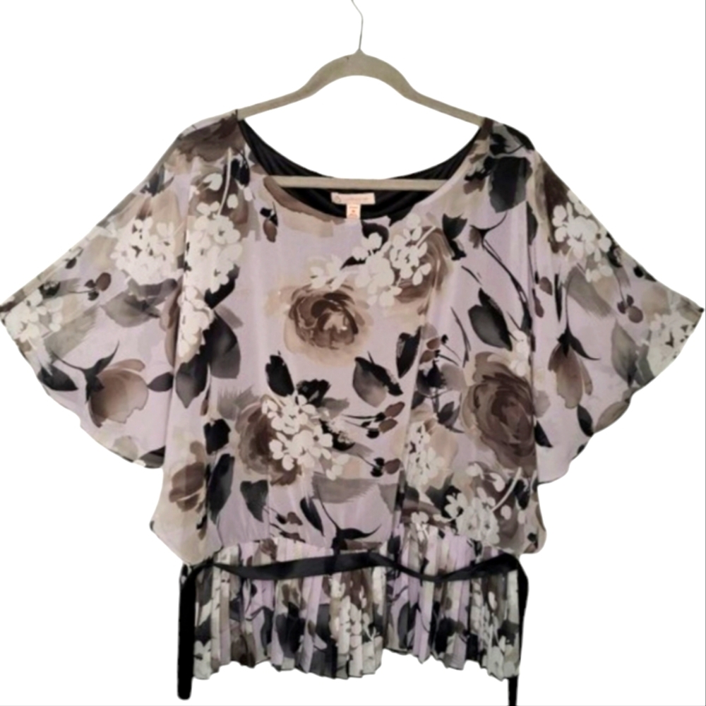 DB Established 1962 Gray Floral Tie Flowy Blouse Plus Size 1X
